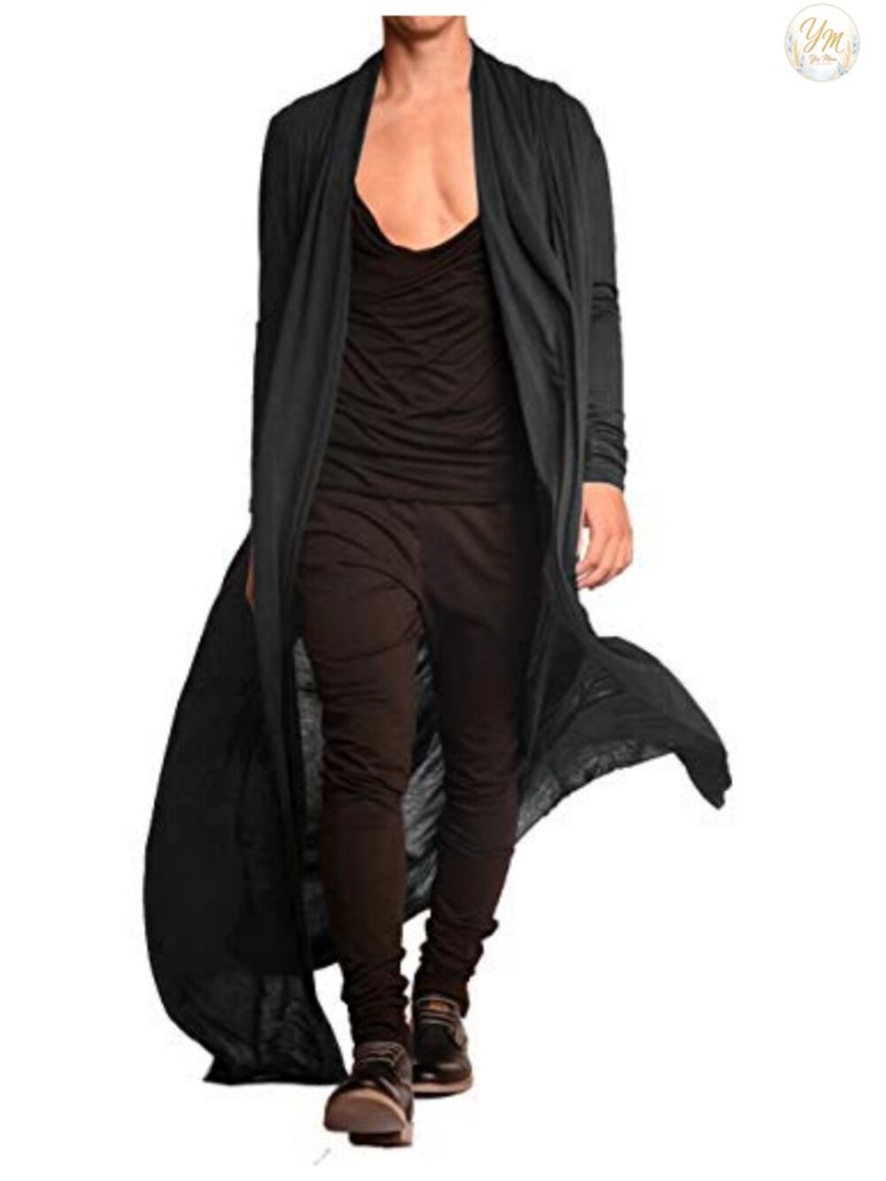 Lightweight Ruffle Shawl Collar Open Front Long Drape Cape Cardigan